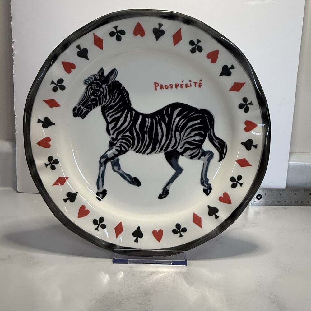 • Anthropologie Nathalie Lete Zebra Dinner Plate Prosperite Francophile Ceramic